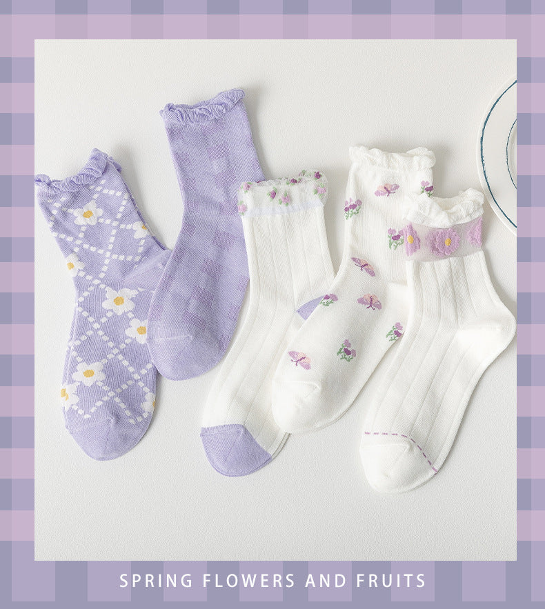 Kawaii Purple Floral Socks