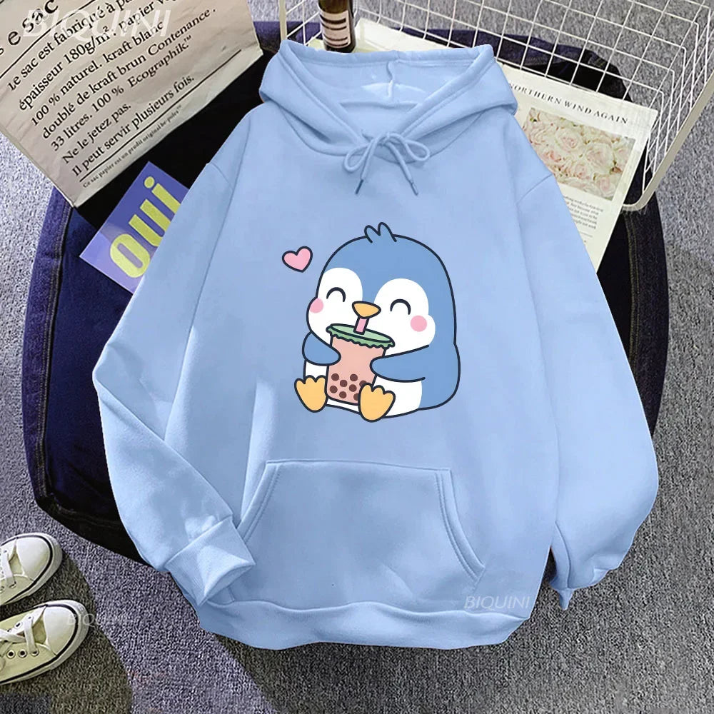 Penguin Loves Boba Tea Hoodie