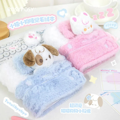 Plush Sleepy Puppy & Cat Notebook