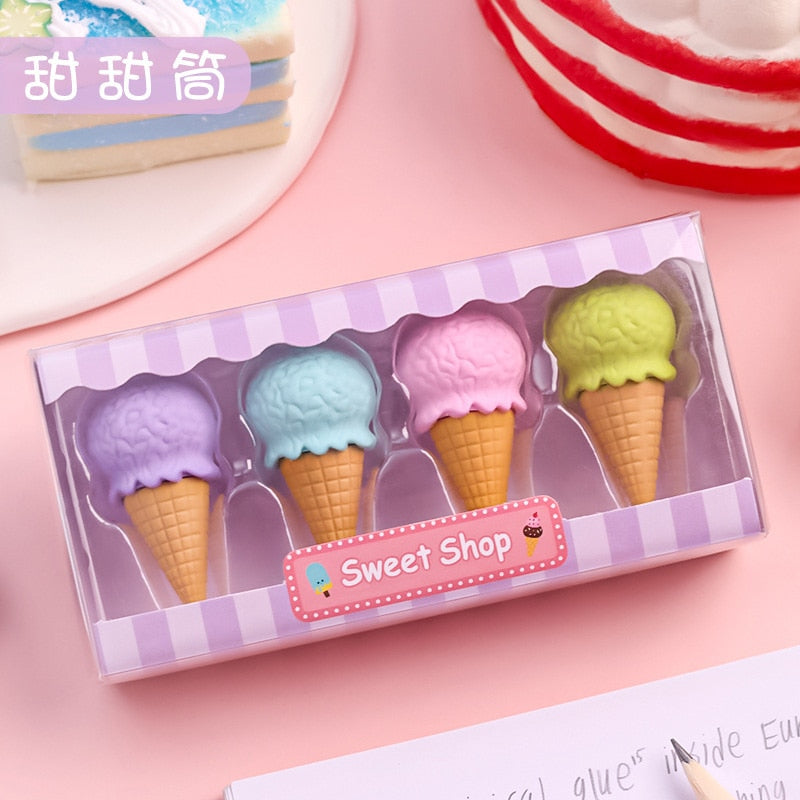 Kawaii Yummy Ice Cream Erasers Set