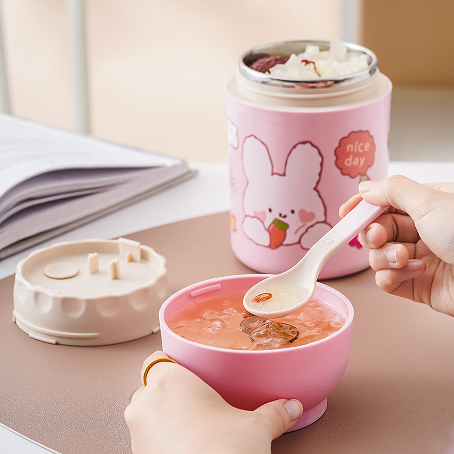 Kawaii 3 Layer Thermos Being Used