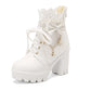 White lace-up boot with a bow and star charm on a white background
