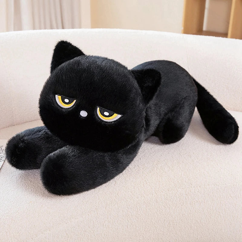 Black Kawaii sleepy cat body pillow plushie