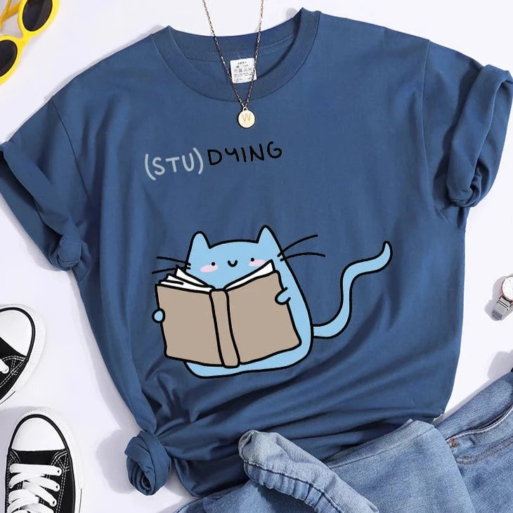 "(STU)DYING" Cat Graphic T-Shirt