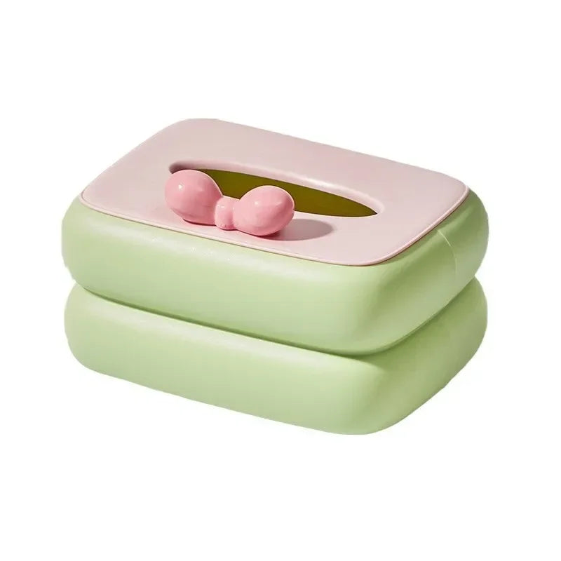 Cute Pink Bow Tissue Box in Green