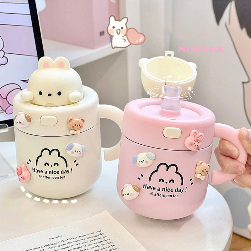 Cute Bear & Bunny Thermos Mug – Kore Kawaii