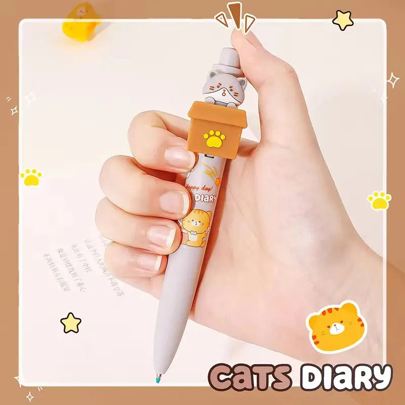 Kawaii Peek-a-Boo Cat Pens, positioned in front of a white background, this is the gray edition