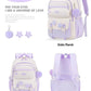 Lavender purple backpack shown from multiple angles on a white background