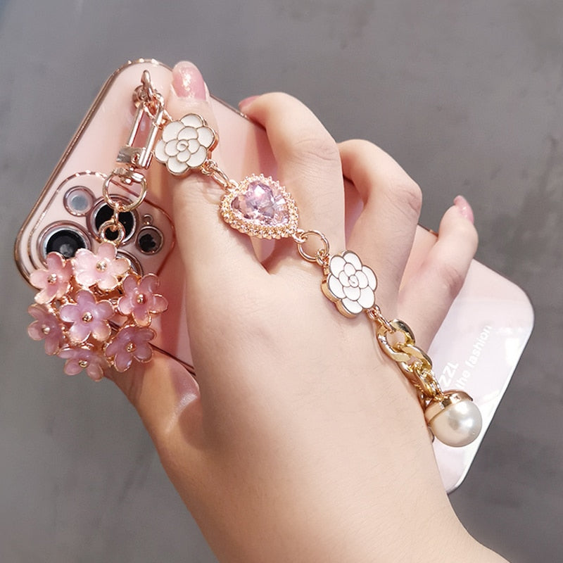 Kawaii Pink Gem and Flower Pendant Phone Case