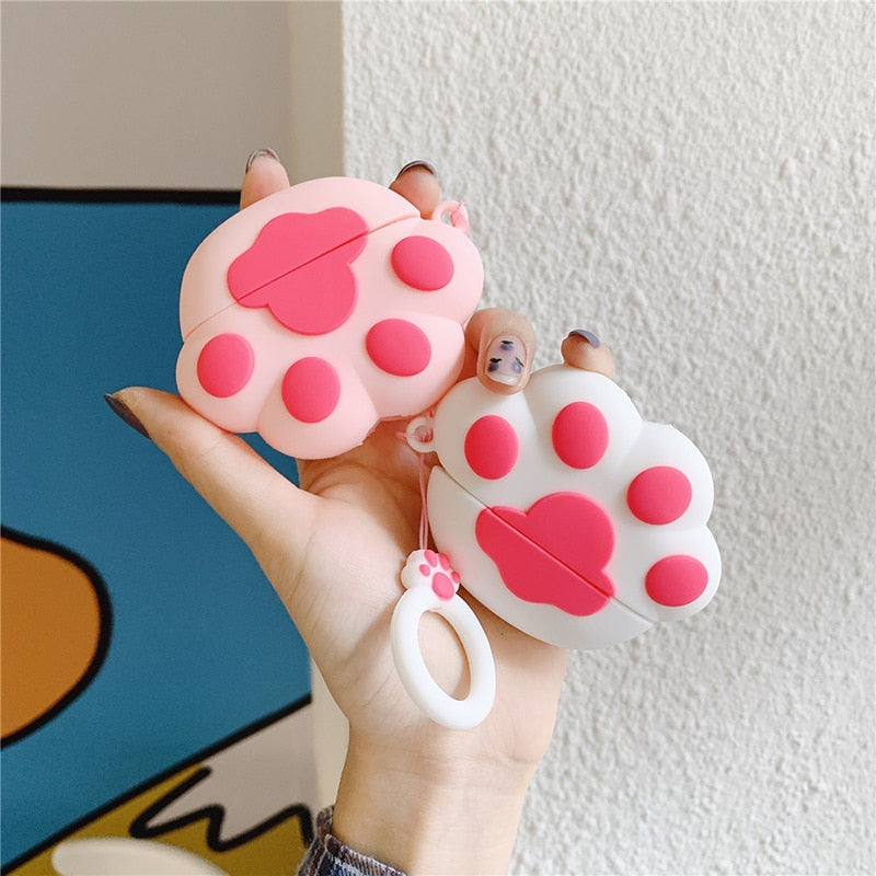 Kawaii Pink and White Cat Paw Airpods Cases