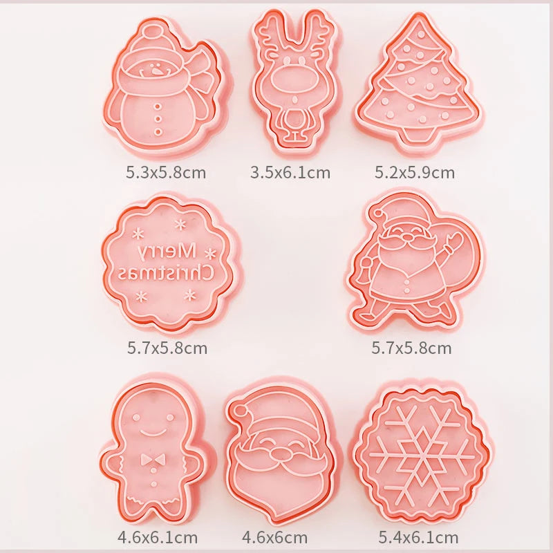 Set of Christmas-themed cookie cutters with dimensions on a white background