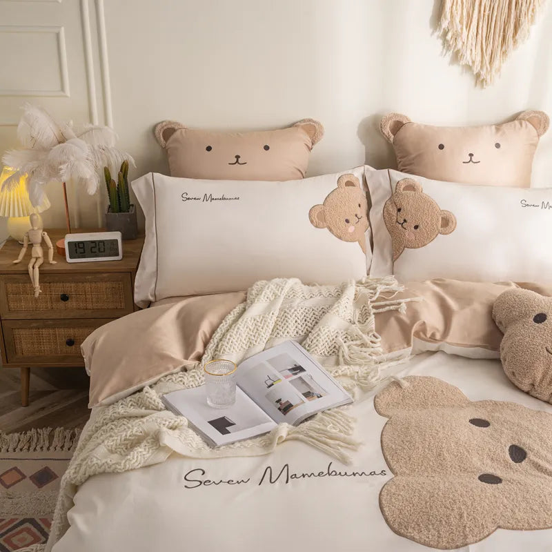 Teddy Bear Embroidery Cotton Bedding
