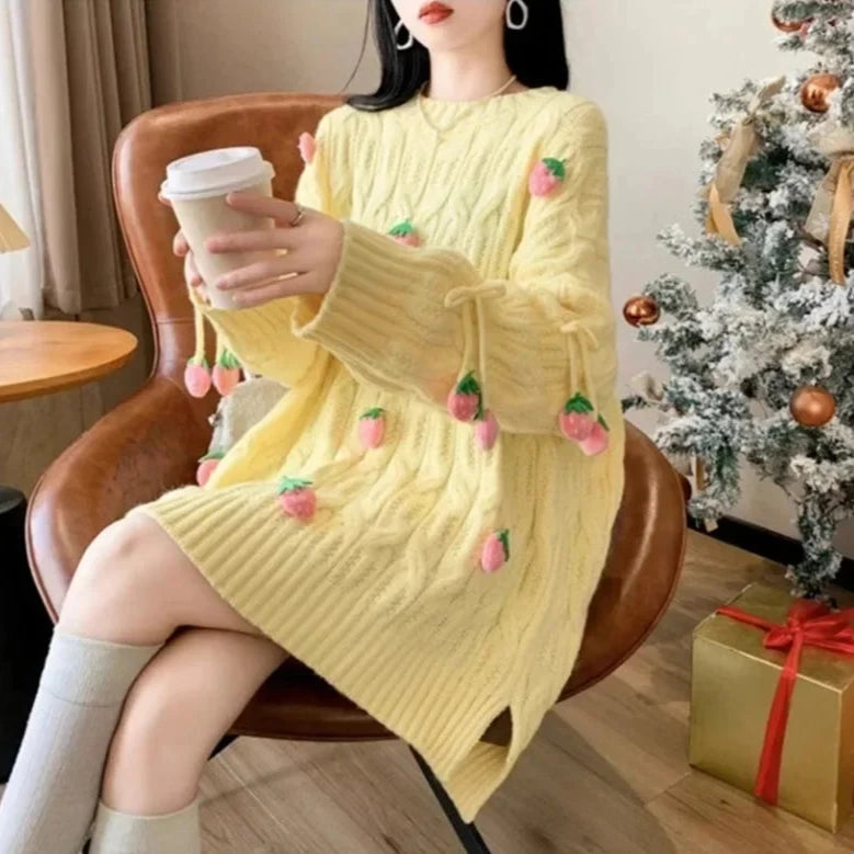 Strawberry Loose Knit Sweater in Yellow