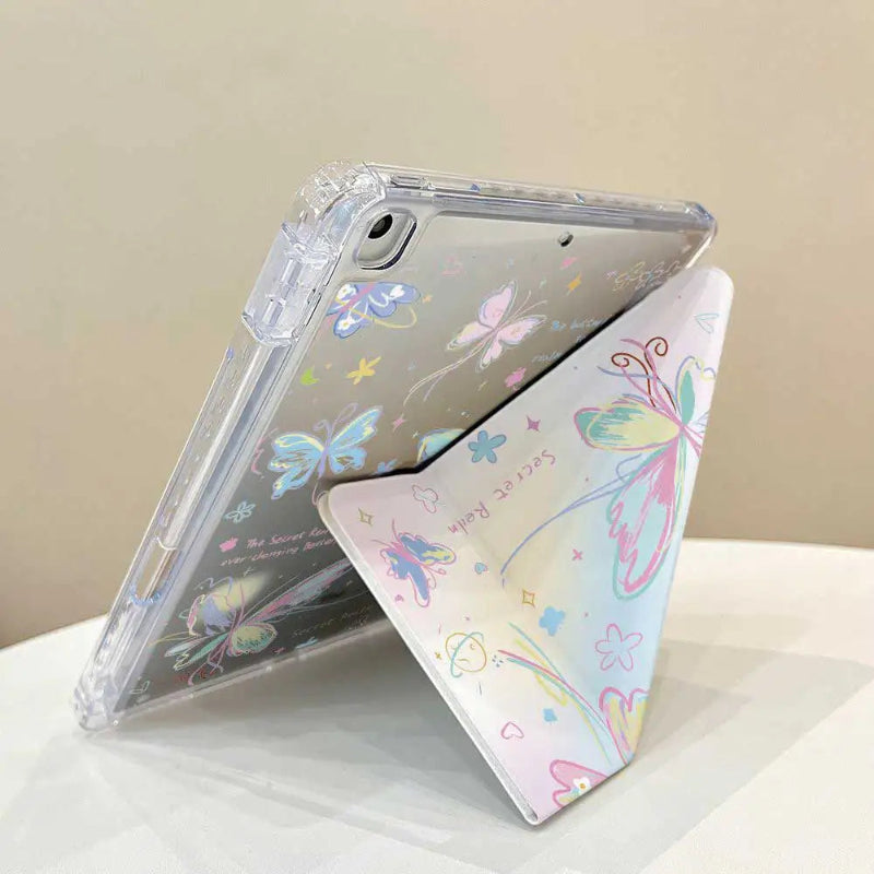 Clear ipad case with butterfly design on a white surface