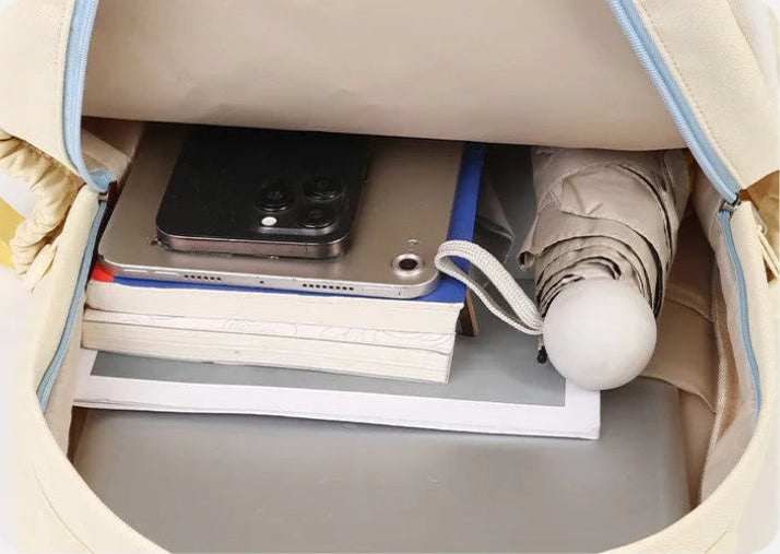 Happy days 3 piece set, showing the space inside the backpack