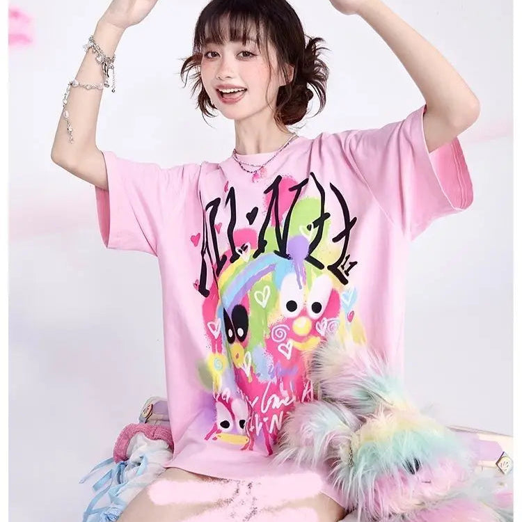 KOSAHIKI Pink Harajuku Graphic T-Shirt | Kore Kawaii