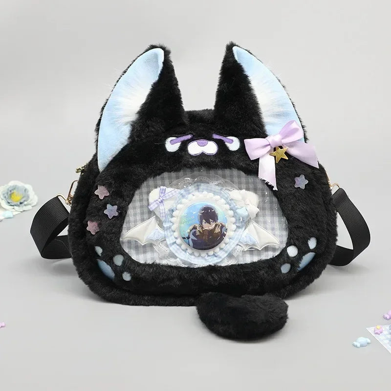 angry hello kitty backpack with ears Harajuku Cat Plush Ita Bag – Kore Kawaii