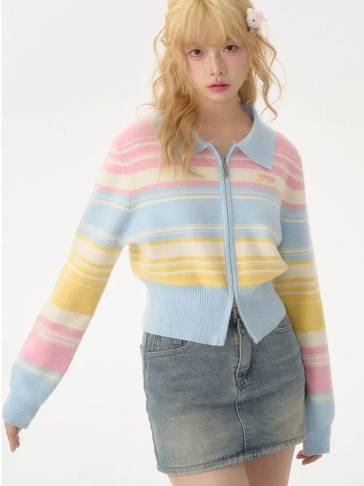 Pastel Rainbow Zip Down Cardigan