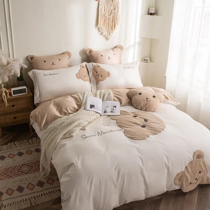 Teddy Bear Embroidery Cotton Bedding Cuddle Up to Sweet Dreams