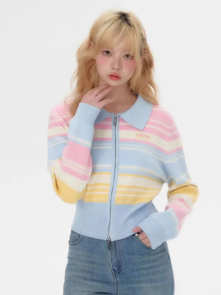 Pastel Rainbow Zip Down Cardigan