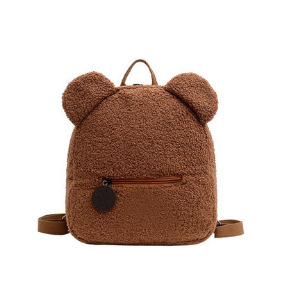 Kawaii Small Brown Fuzzy Bear Backpack