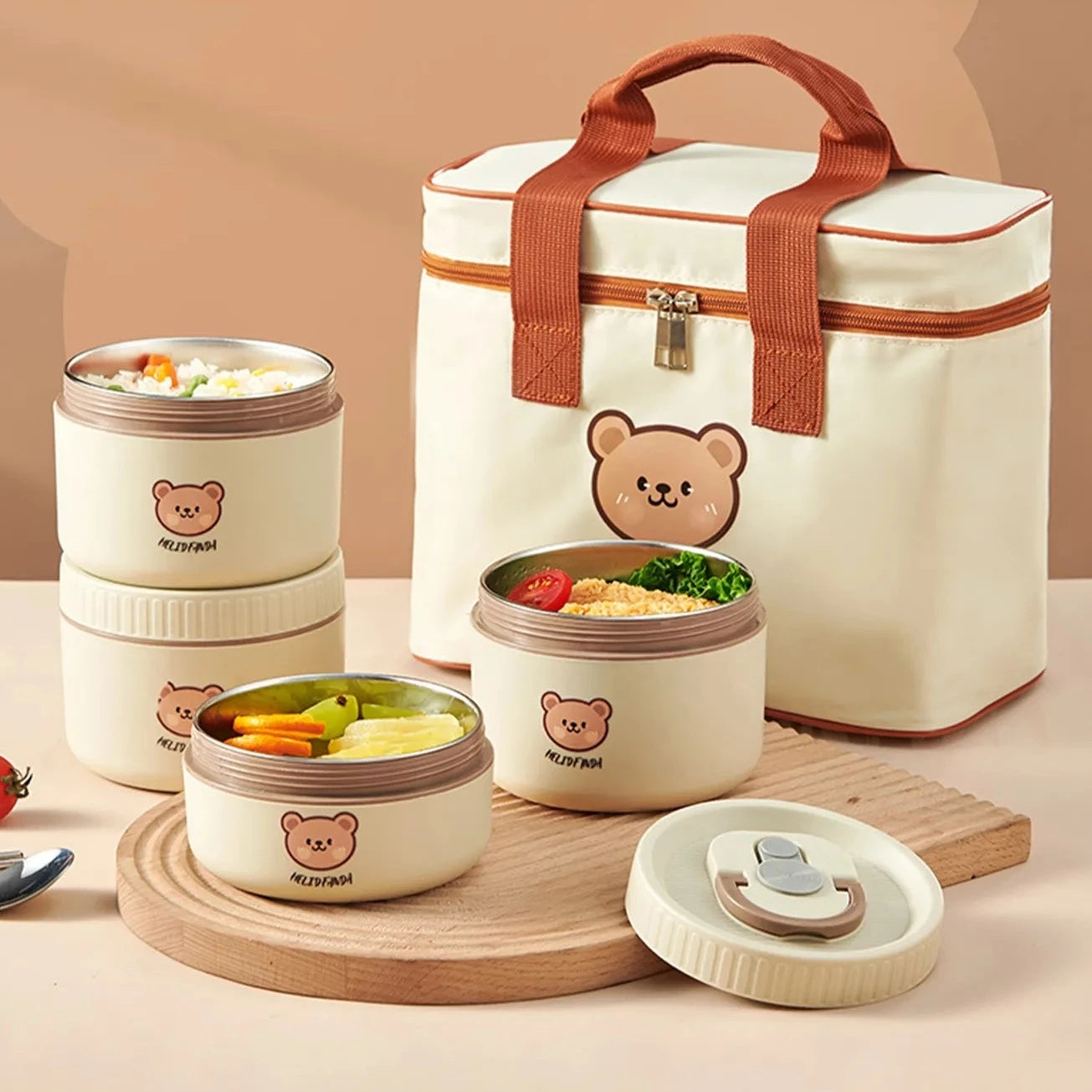 Kawaii Cute Bear Portable Bento Box Set