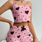Kawaii Sweet Heart Pajama Top & Shorts set pink front view