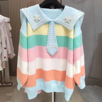 Pastel Rainbow Striped Sailor Sweater