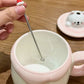 Kawaii Animal Pudding Ceramic Mug  with a band holding a stirring stick