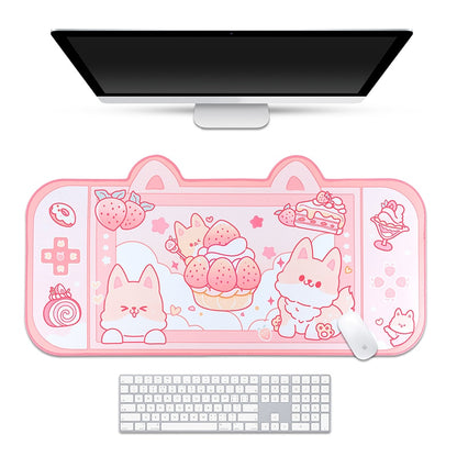 Strawberry Dessert Fox Desk Pad