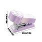 Kawaii Pastel Cat Paw Stapler, this image is showing the Yellow option of the stapler on a Purple background with measurements.