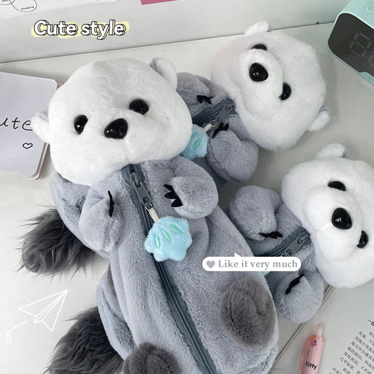 Kawaii otter plush pal pencil case displayed on a white surface.