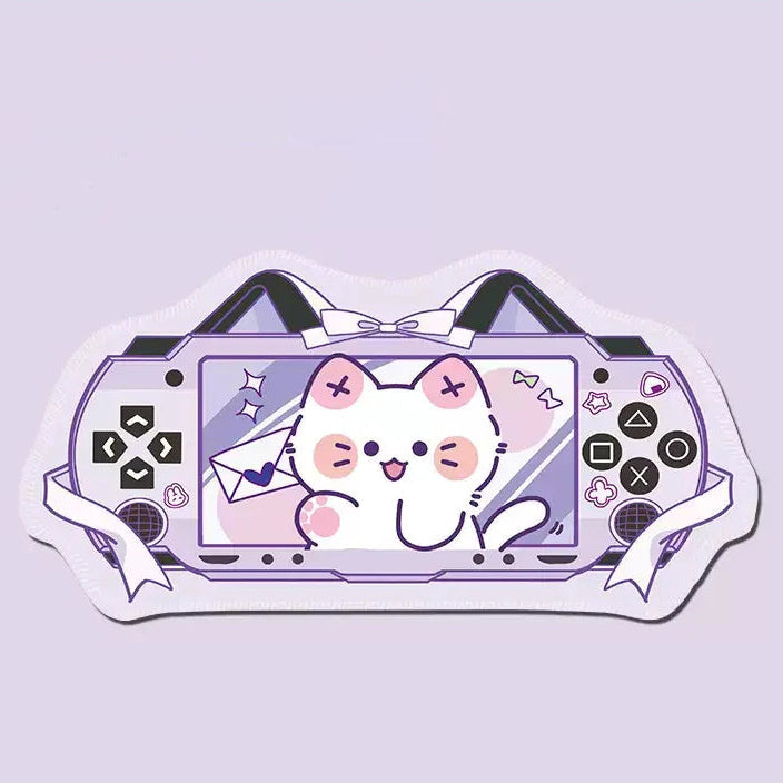 Kawaii mouse pad with a cute cat design on a light purple background