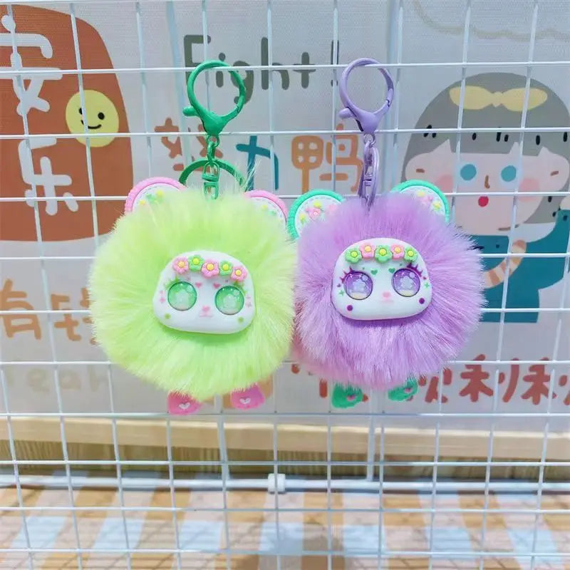 Cute Furry Flower Animal Keychains