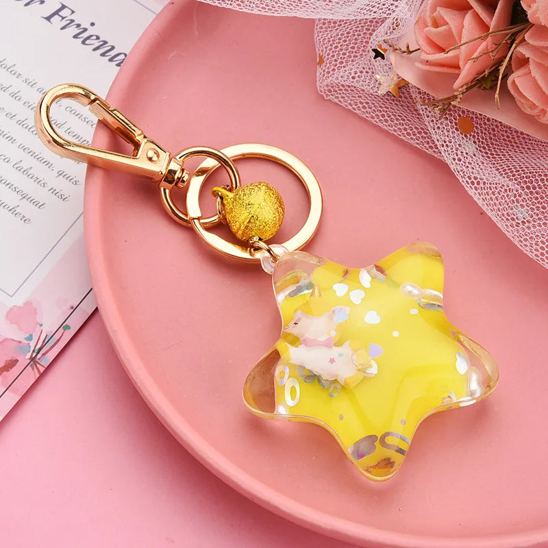 Kawaii yellow Sparkle Star Moving Liquid Keychain 