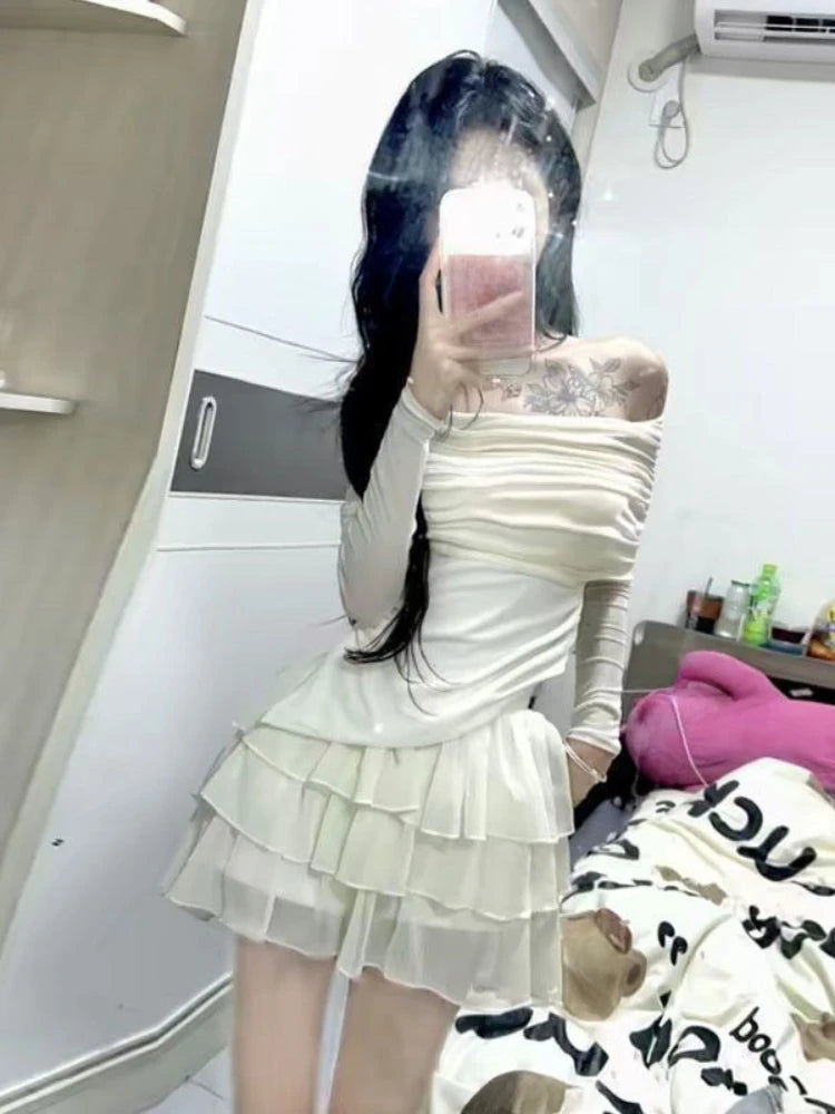 White Off Shoulder Shirt & Skirt White Off Shoulder Shirt & Skirt