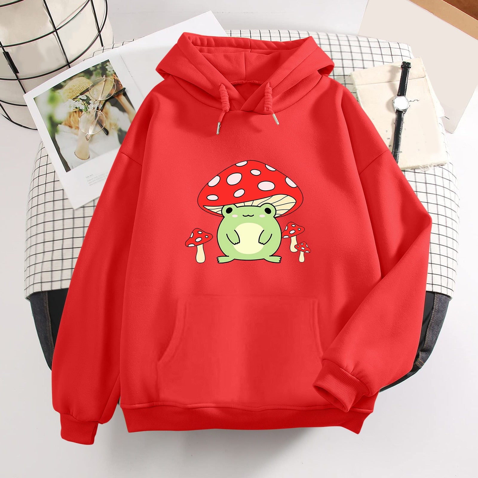 Kawaii Red Mushroom Frog Hoodie