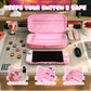 Pink carrying case for a handheld gaming device on a desk with text 'Keeps Your Switch 2 Safe'.