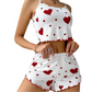 Kawaii Sweet Heart Pajama Top & Shorts set red front view 