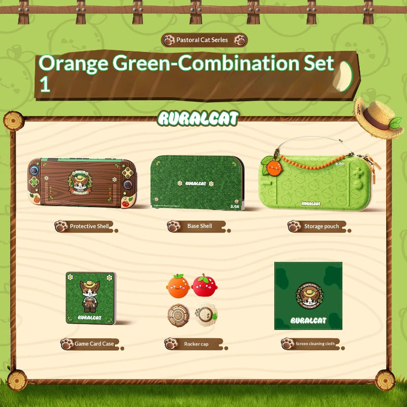 Product set with bags and accessories labeled 'RURALCAT' on a green background.
