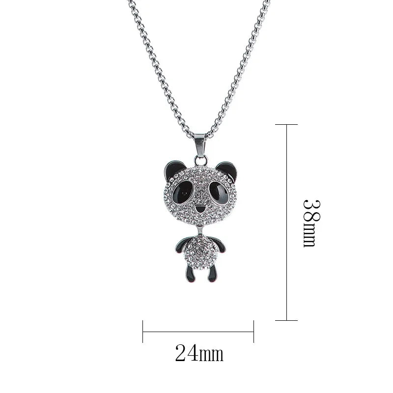 Movable Panda Rhinestone Pendant Necklace