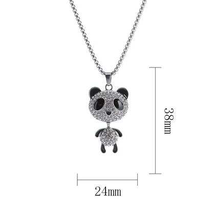Movable Panda Rhinestone Pendant Necklace
