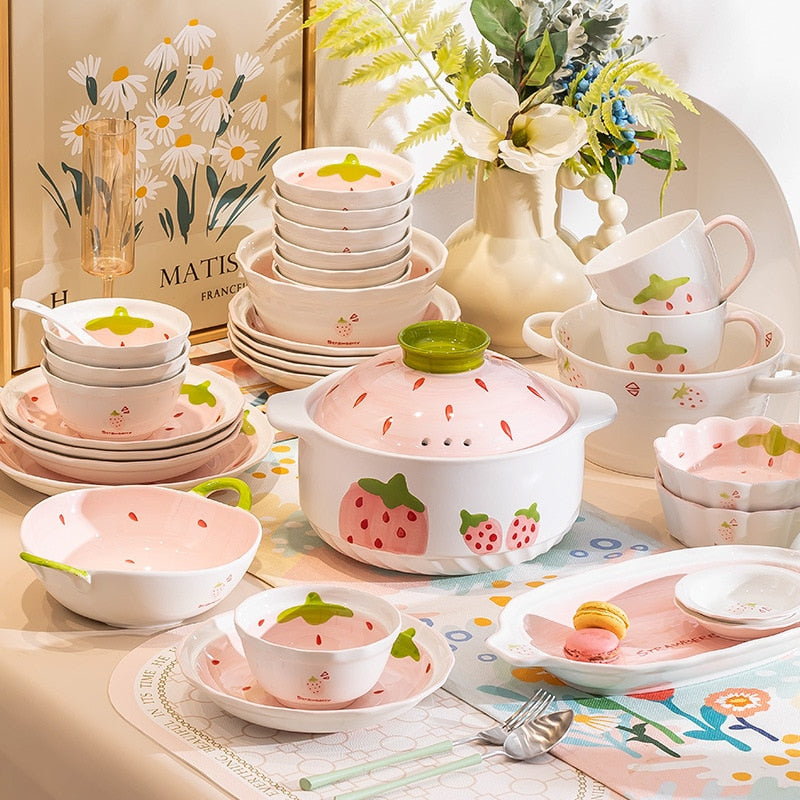 Kawaii Strawberry Ceramic Tableware