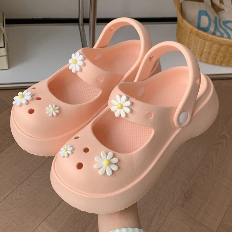 Kawaii Mary Jane Flower Shoes in Pink