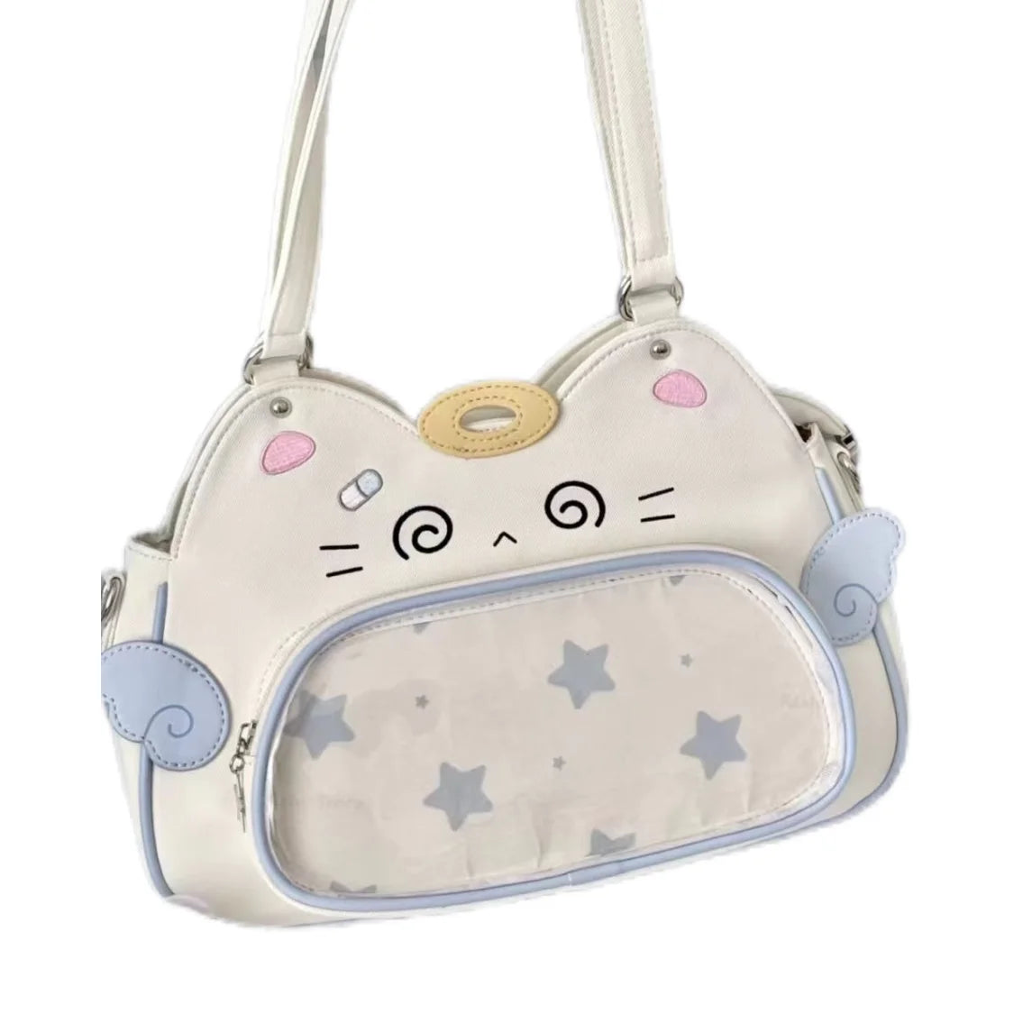 Cartoon-style handbag with star pattern on a white background