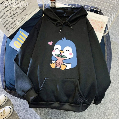 Penguin Loves Boba Tea Hoodie