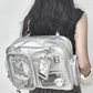 Kawaii Silver Display Window Pastel Crossbody Bag worn by a woman