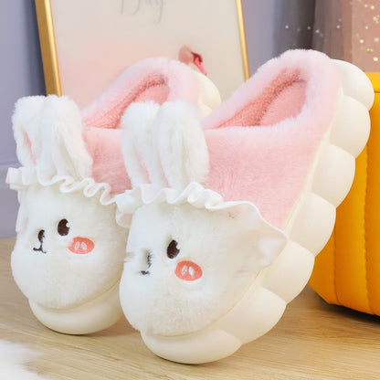 Kawaii Pink and White Bunny Slippers