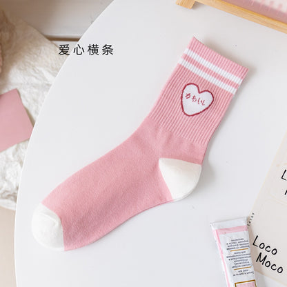 Kawaii Pink and White Heart Socks