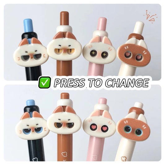 Set of cute sassy cat pens with cat-shaped ends on a light gray background